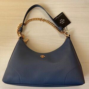 Nanette Lepore Blue Pebbled Leather Shoulder Bag – Gold Chain Strap